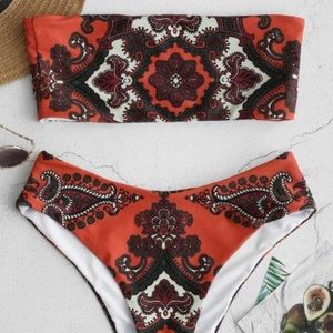 Zaful Retro Print Bandeau Bikini Set NWOT